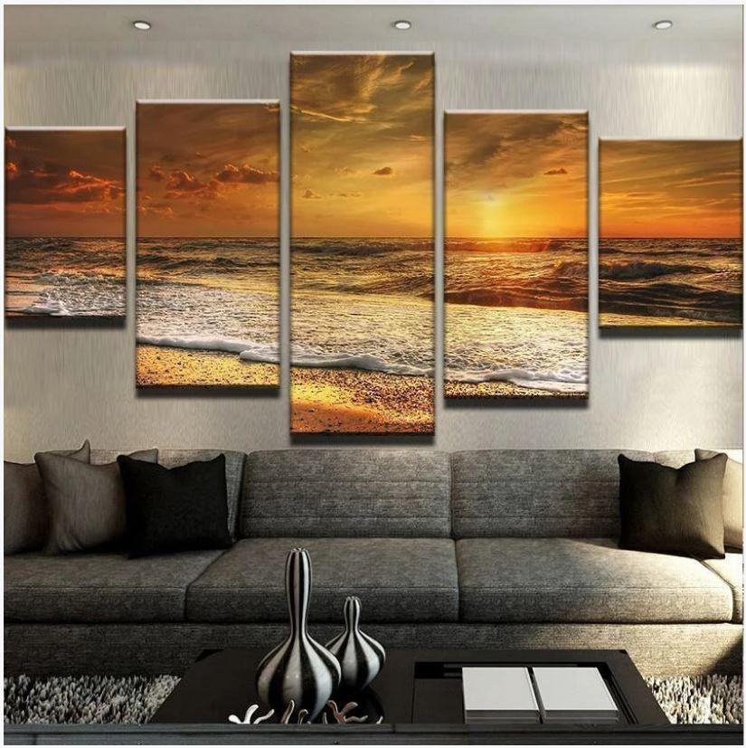 Golden Shore Sonnenuntergang Leinwandbilder Kunstdrucke Rahmen