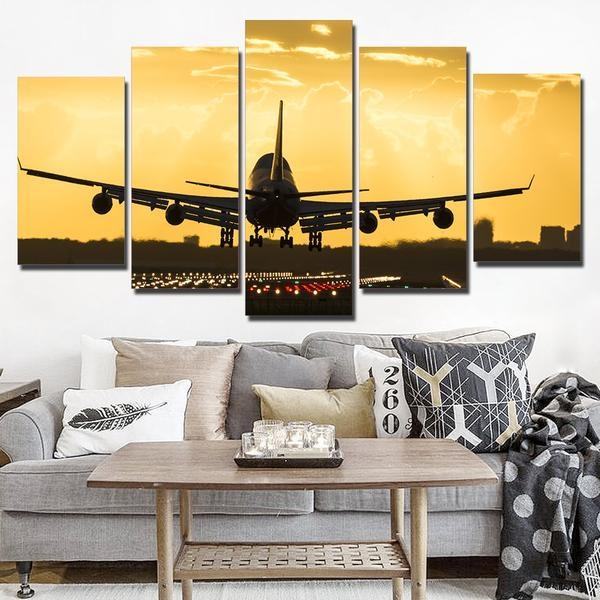 Golden Sunset Jet Airplane Airplane Leinwandbilder Kunstdrucke  