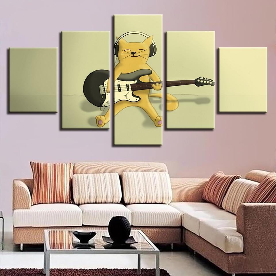 Guitar Cat Karikatur Abstract Animal Leinwandbilder Kunstdrucke Rahmen