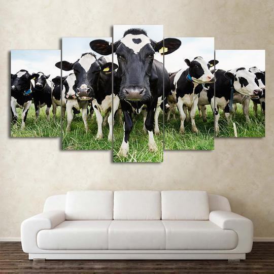 Herd Of Cows Saying Hello Animal Leinwandbilder Kunstdrucke Rahmen