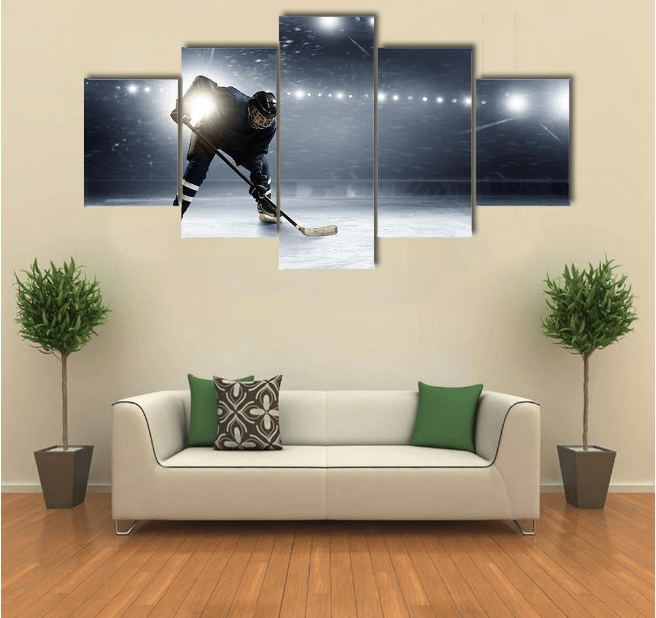 Hockey-Schläger und Puck im Winter – Sport Leinwandbilder für Hockey-Fans