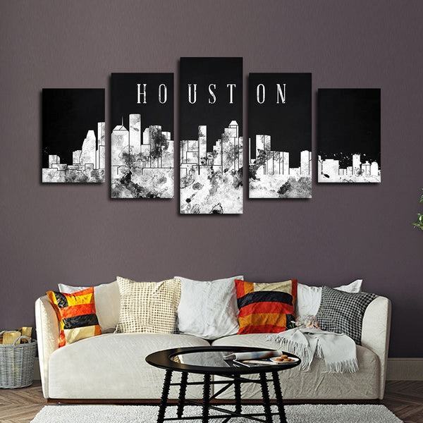Houston Aquarell Skyline Bw Leinwandbilder Kunstdrucke Rahmen