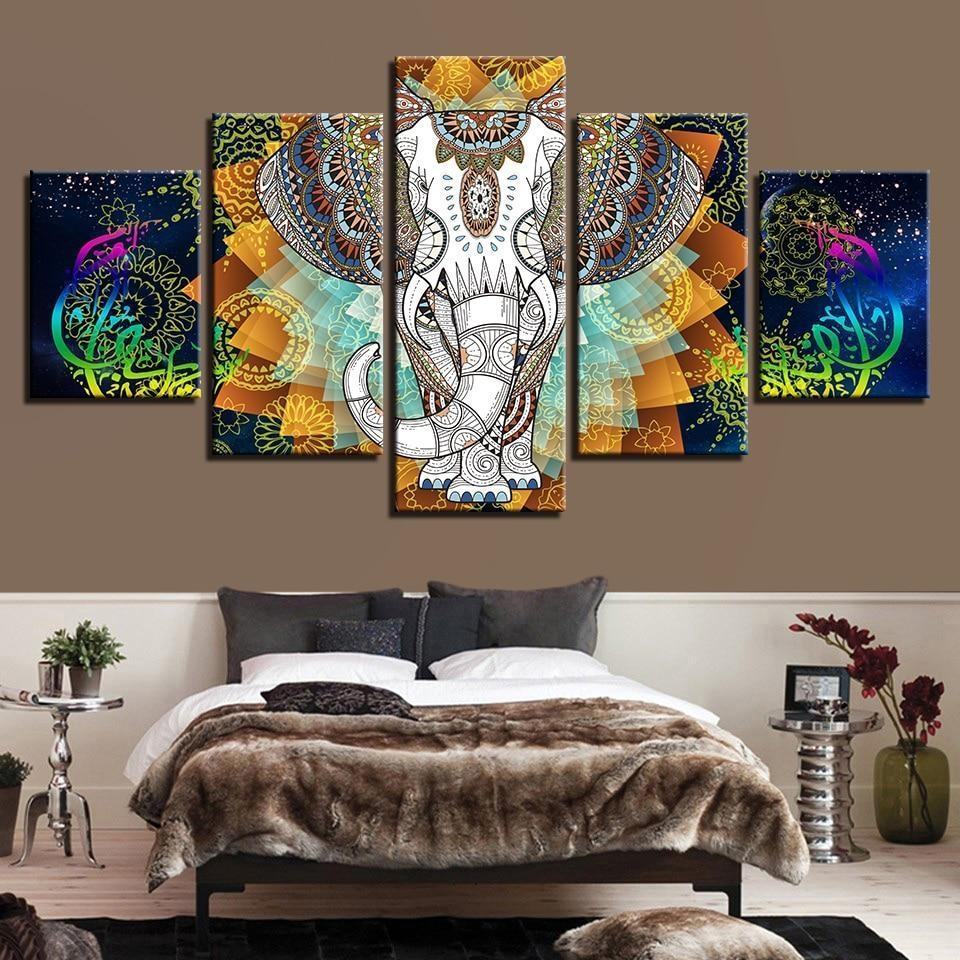 India Elephant And Abstract Color Flower Religion Leinwandbilder Kunstdrucke Rahmen