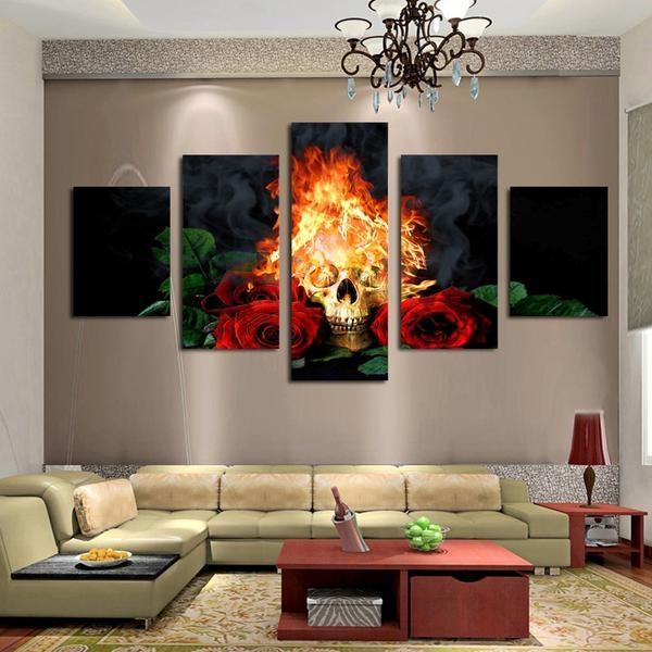 Ire Skull Red Rose Modern Home Abstract Leinwandbilder Kunstdrucke  