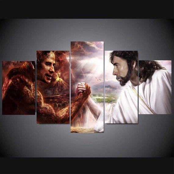 Jesus Christ Vs Devil Religion Leinwandbilder Kunstdrucke Rahmen