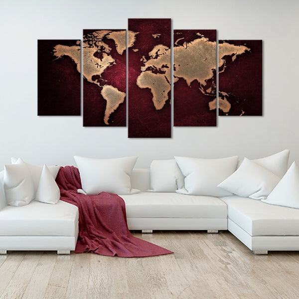 Kastanienbraune Weltkarte Leinwandbilder Kunstdrucke Rahmen
