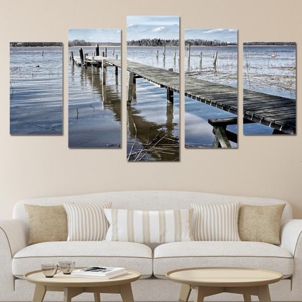 lake with wooden dock nature leinwandbilder kunstdrucke 1269
