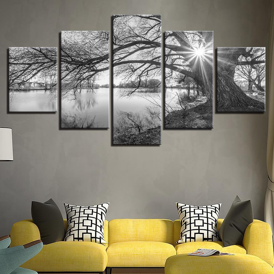 lakeside big trees nature leinwandbilder kunstdrucke 5559