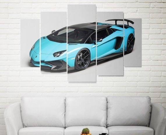 Lamborghini Aventador Blue Car Leinwandbilder Kunstdrucke  
