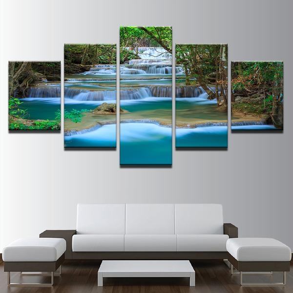 Landscape River Waterfall Trees Creek Mountain Stream Nature Leinwandbilder Kunstdrucke  