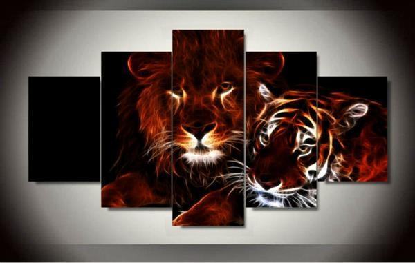 Lion And Tiger Animal Leinwandbilder Kunstdrucke  