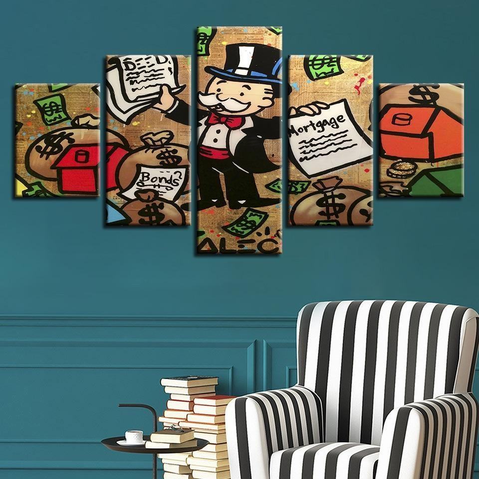 Man Money Bag And Letter Karikatur Leinwandbilder Kunstdrucke Rahmen