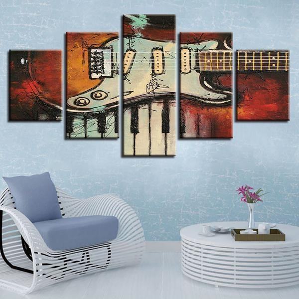 Musical Instruments Vintage Guitar And Piano Keys Music Leinwandbilder Kunstdrucke  