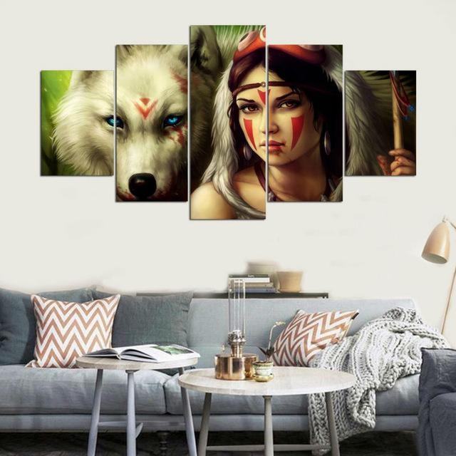 Native American Girl And Wolf Army Leinwandbilder Kunstdrucke  