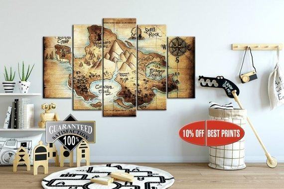 Neverland Map Peter Pan Cartoon Leinwandbilder Kunstdrucke Rahmen