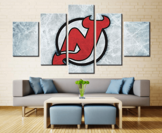 New Jersey Devils Logo Schwarz – Leinwanddruck für Devils Fans