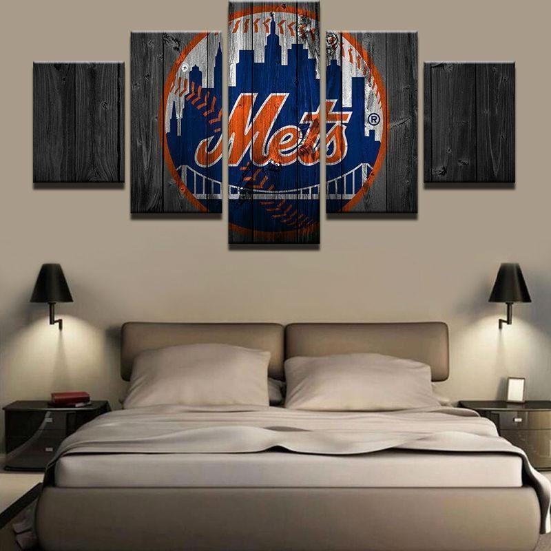 New York Mets Logo On Wood Baseball Leinwandbilder Kunstdrucke Rahmen