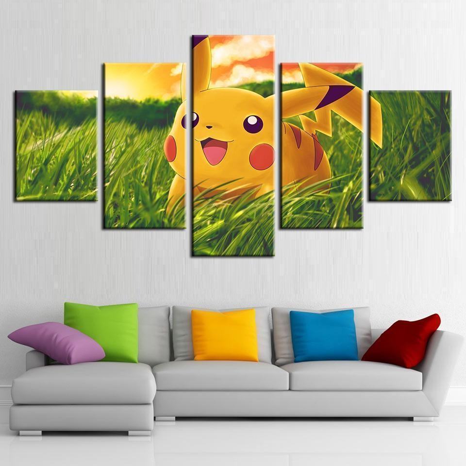 Pokemon Pikachu On Green Grass Anime Leinwandbilder Kunstdrucke Rahmen