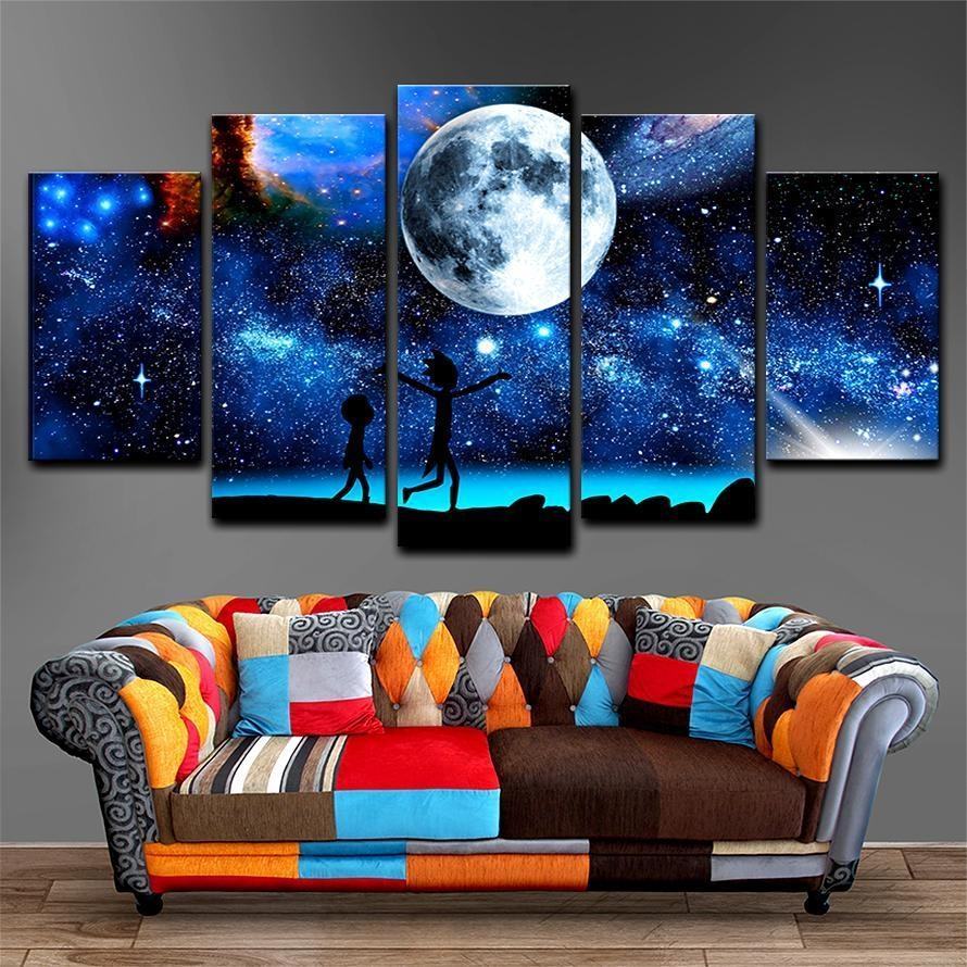 Rick And Morty Starry Sky Moon Cartoon Leinwandbilder Kunstdrucke Rahmen