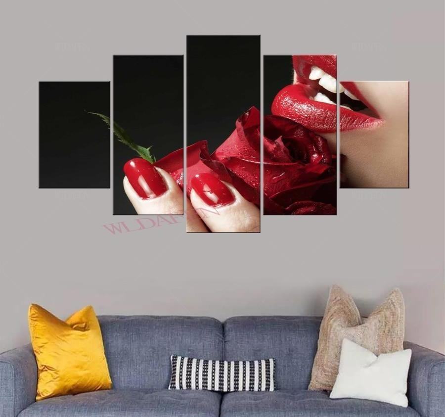 Rote Lippen Und Rosen 1 Schnheit Leinwandbilder Kunstdrucke Rahmen