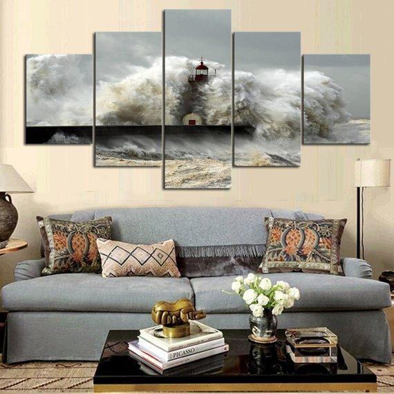 Sea Wave Lighthouse 01 Nature Leinwandbilder Kunstdrucke  