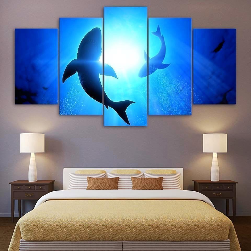 Shark In The Blue Sea Ocean Leinwandbilder Kunstdrucke Rahmen