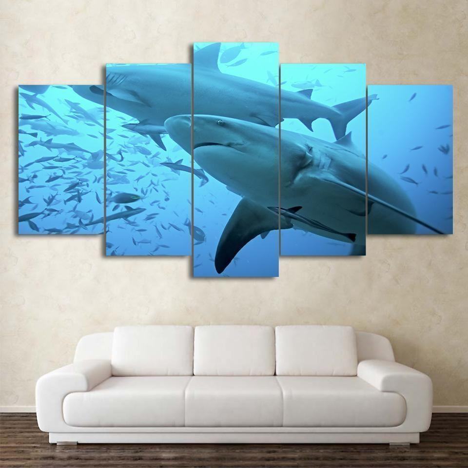 Sharks Deep Blue Ocean Fish Animal Leinwandbilder Kunstdrucke