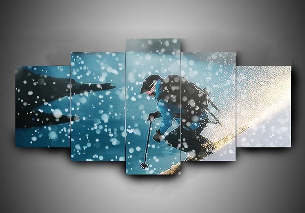 Snow Mountain And Skiing Leinwandbild Kunstdrucke