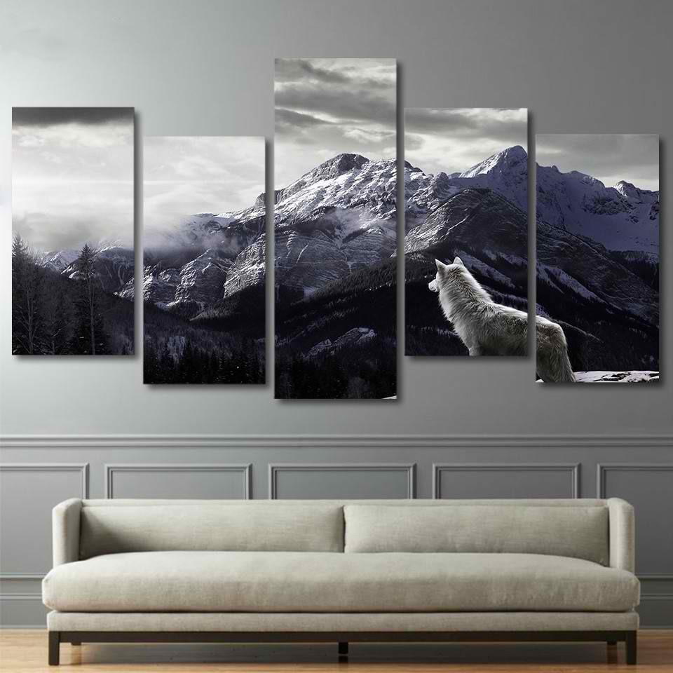 Snow Mountain Plateau Wolf Nature Leinwandbilder Kunstdrucke Rahmen