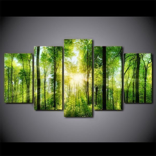 Spring Verdurous Forest Painting Green Trees Nature Leinwandbilder Kunstdrucke Rahmen