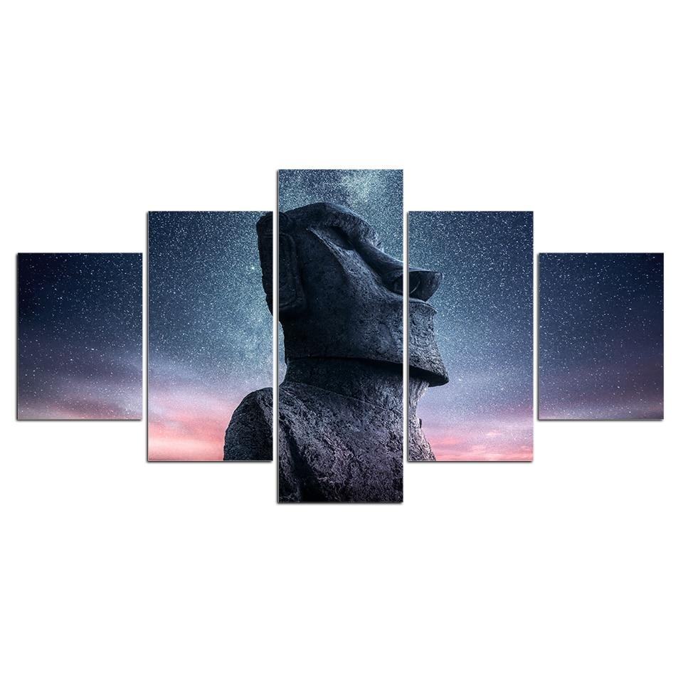 Statu Stone Rock Starry Sky Religion Leinwandbilder Kunstdrucke Rahmen