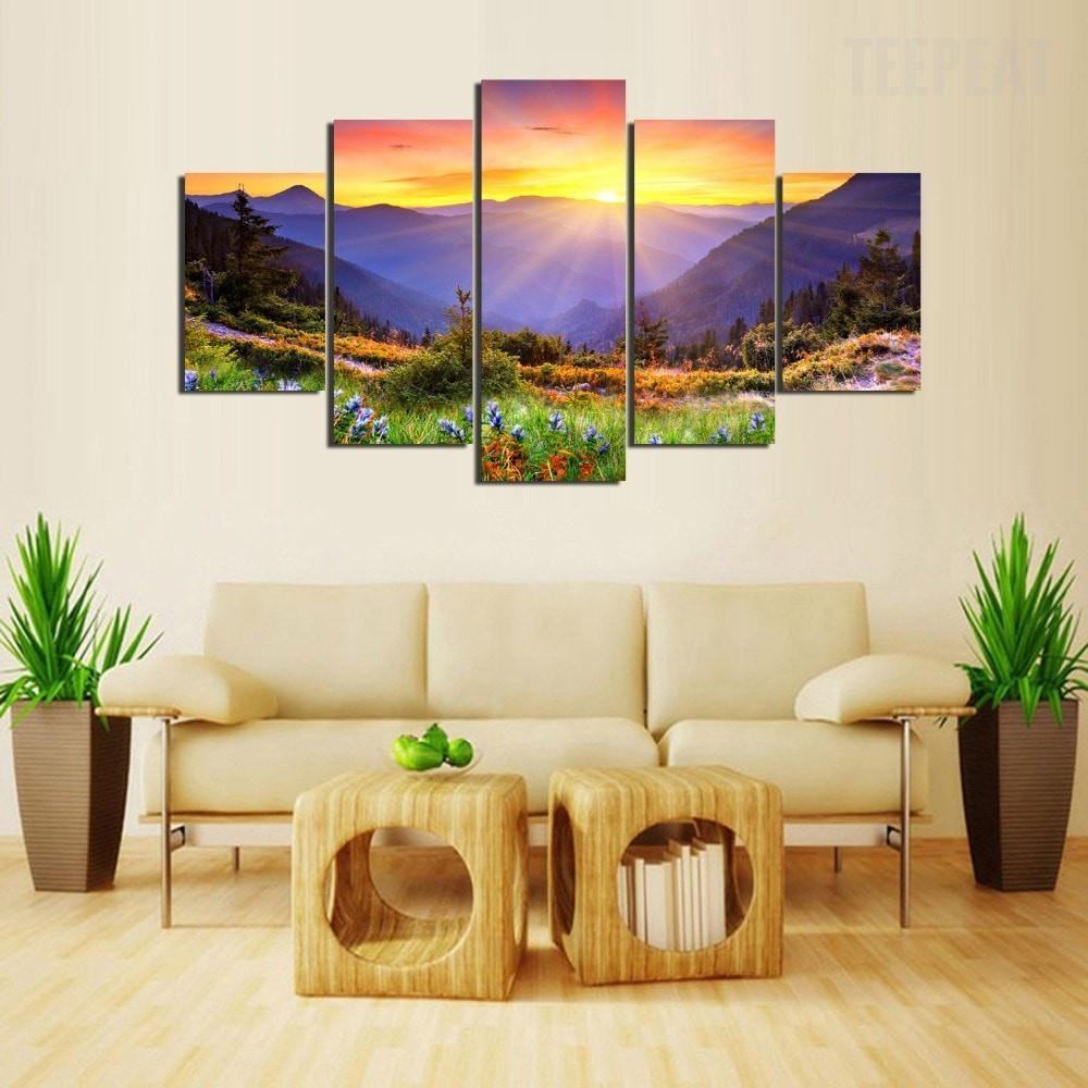 Sunrise In The Mountains Painting Nature Leinwandbilder Kunstdrucke  