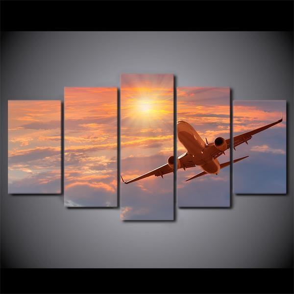 Sunset And Airplane Nature Leinwandbilder Kunstdrucke  