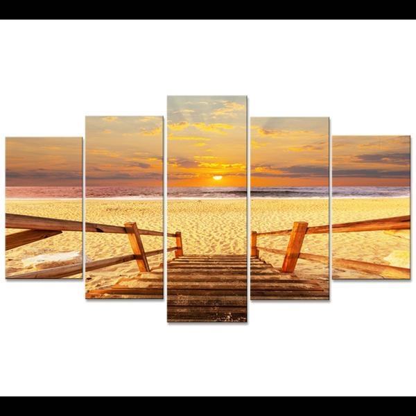 Sunset Beach Bridge Gulf Sea Ocean Nature Leinwandbilder Kunstdrucke  