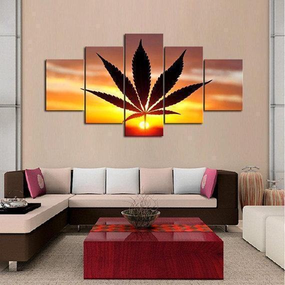Sunset Cannabis Lover Nature Leinwandbilder Kunstdrucke Rahmen