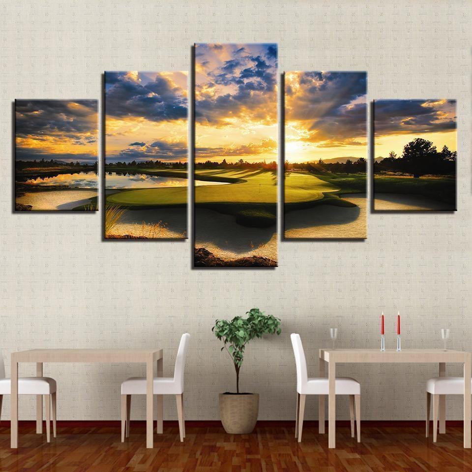 Sunset Golf Course Hd Nature Leinwandbilder Kunstdrucke Rahmen