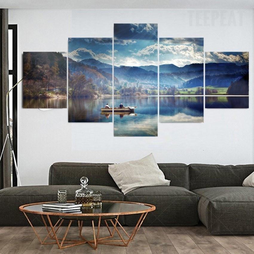 The Boat The Mountains And The Lake Nature Leinwandbilder Kunstdrucke