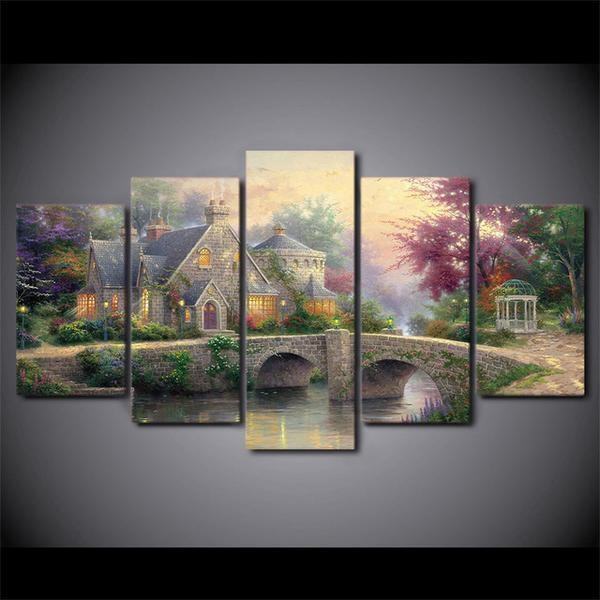 Thomas Kinkade Fairy Fantasy Castle Landscape Nature Leinwandbilder Kunstdrucke Rahmen
