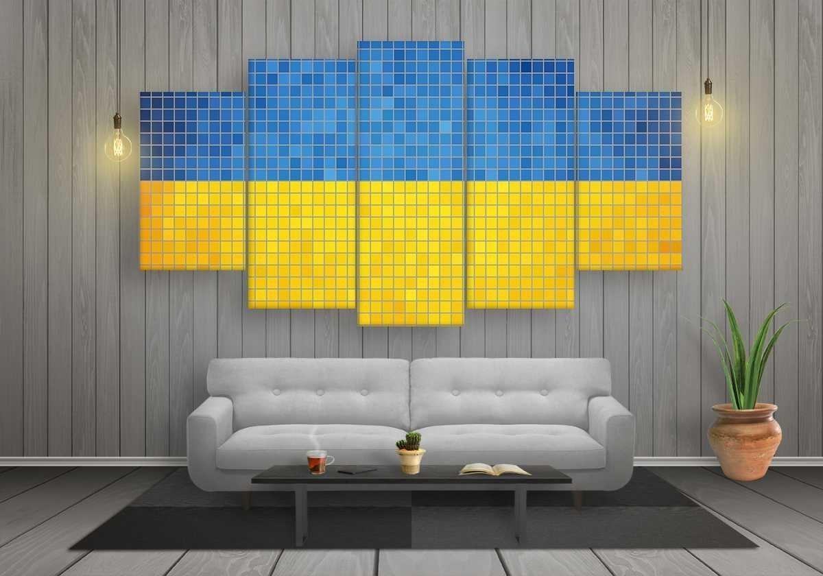 Ukraine Mosaik-Flagge - Ästhetische Sport Leinwandbilder Kunstdrucke
