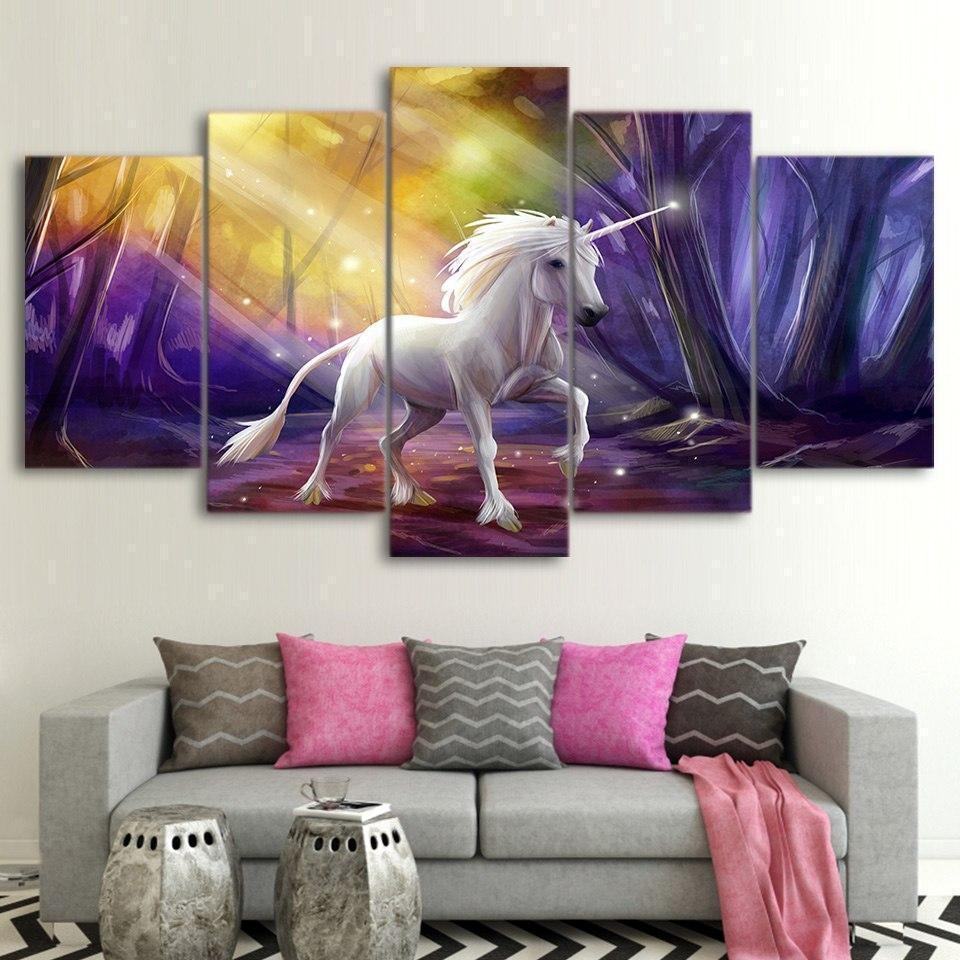 Unicorn Mystery Purple Animal Leinwandbilder Kunstdrucke  