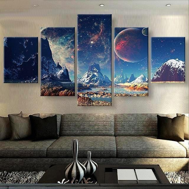Universe And Mountain Landscape Space Universe Leinwandbilder Kunstdrucke  