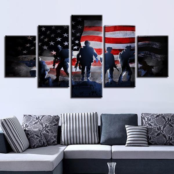 Us American Flag With Soldiers Military Army Leinwandbilder Kunstdrucke  