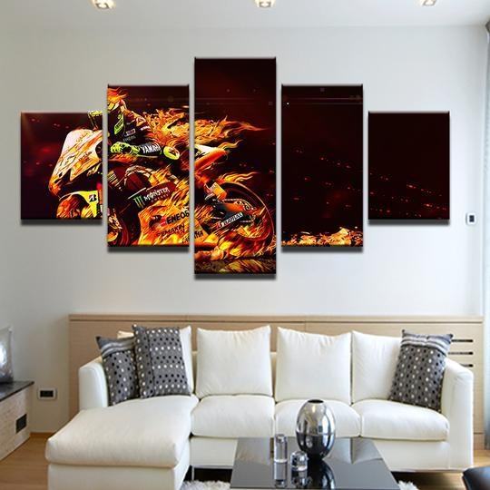 Valentino Rossi On Fire - Elektrisierende Sport Leinwandbilder Kunstdrucke