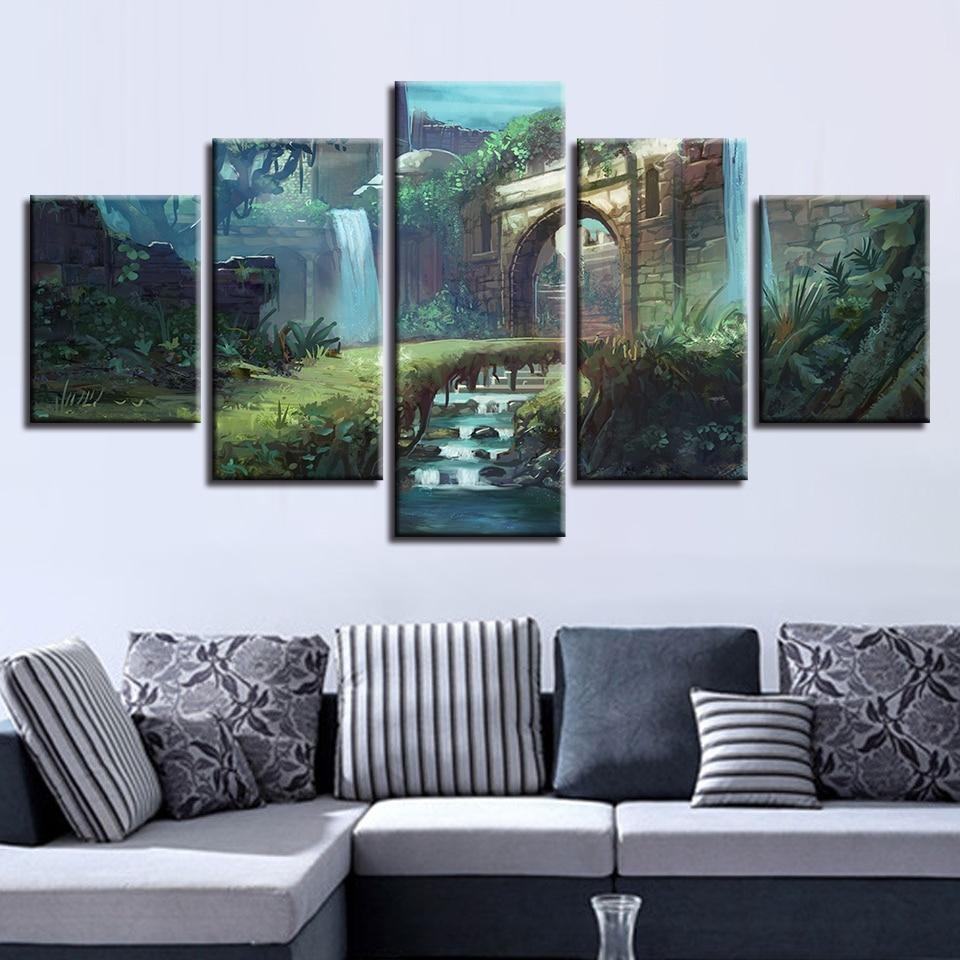 Waterfall Tree Grass Nature Leinwandbilder Kunstdrucke  