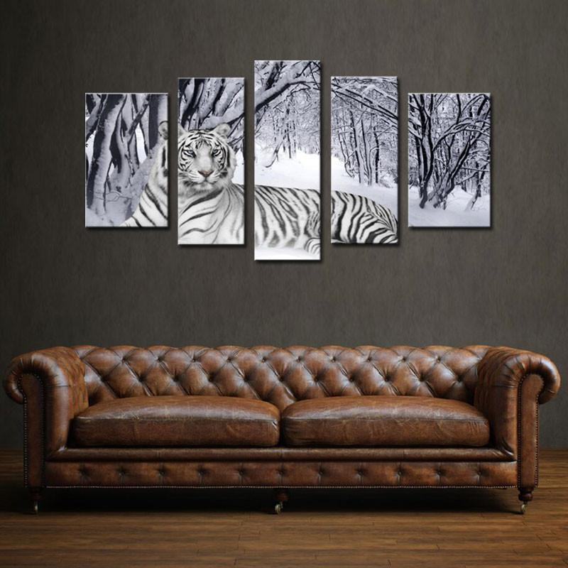 White Tiger In Snow Forest Animal Leinwandbilder Kunstdrucke  