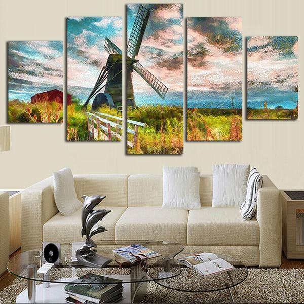 Windmill Farm Island Landscape Scene Nature Leinwandbilder Kunstdrucke  