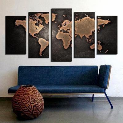 World Map Painting Nature Landscape Leinwandbilder Kunstdrucke Rahmen