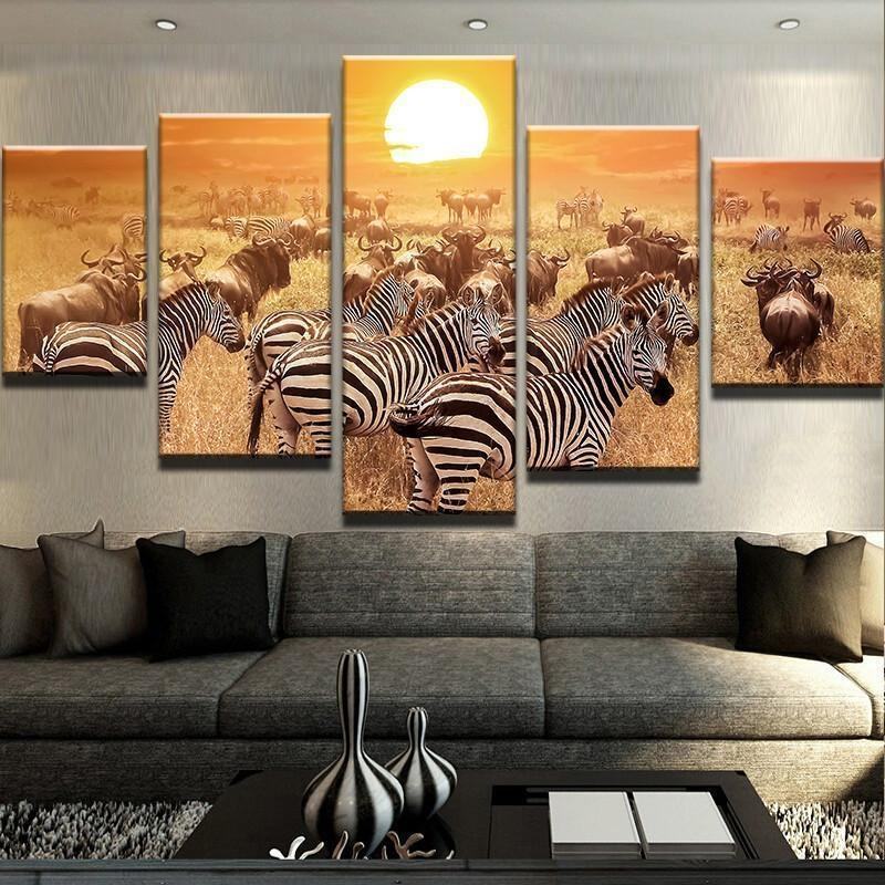 Zebra Sunset Animal Leinwandbilder Kunstdrucke  