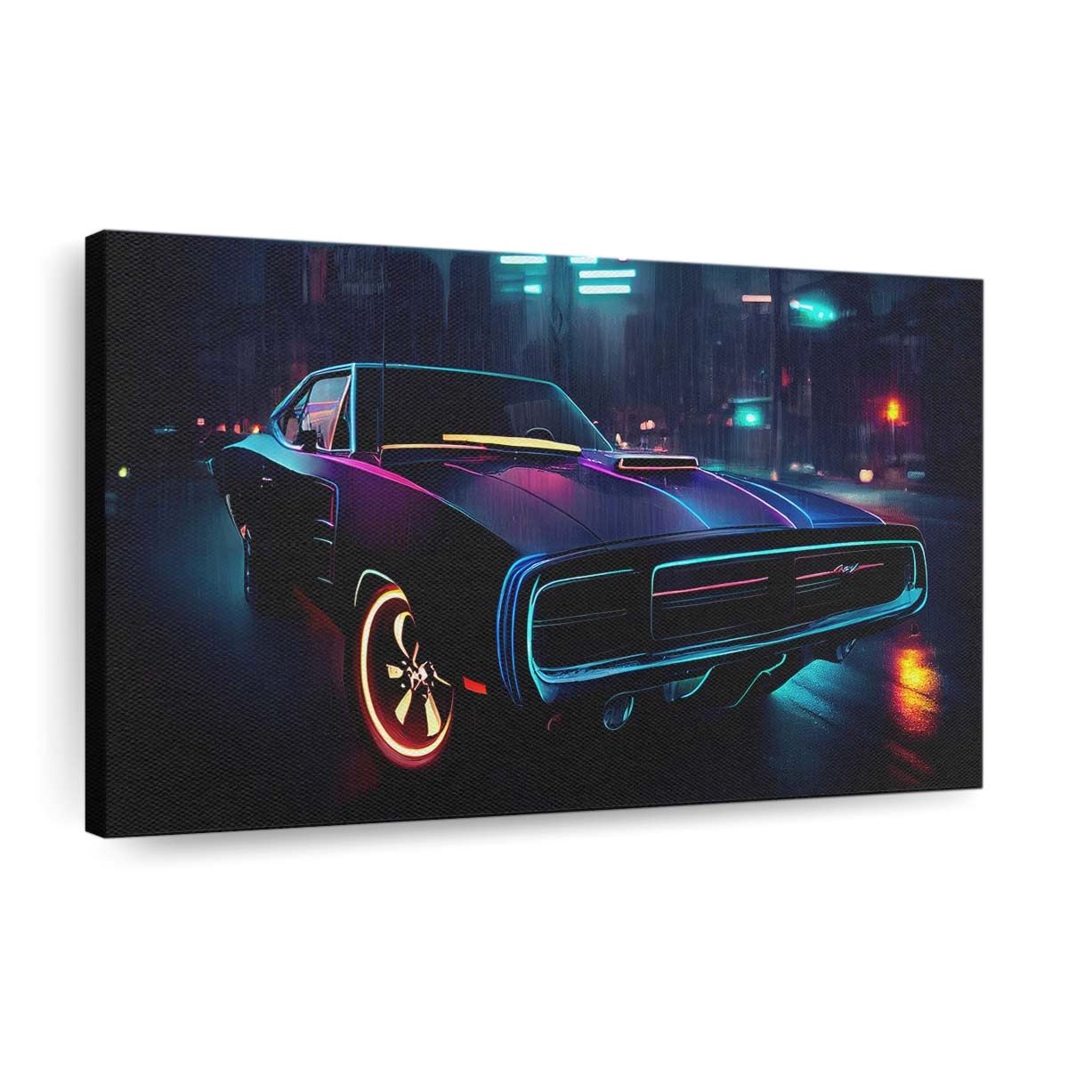 1969 Dodge Charger Cyberpunk Auto Leinwandbild – Vintage Wandkunst für Sammler