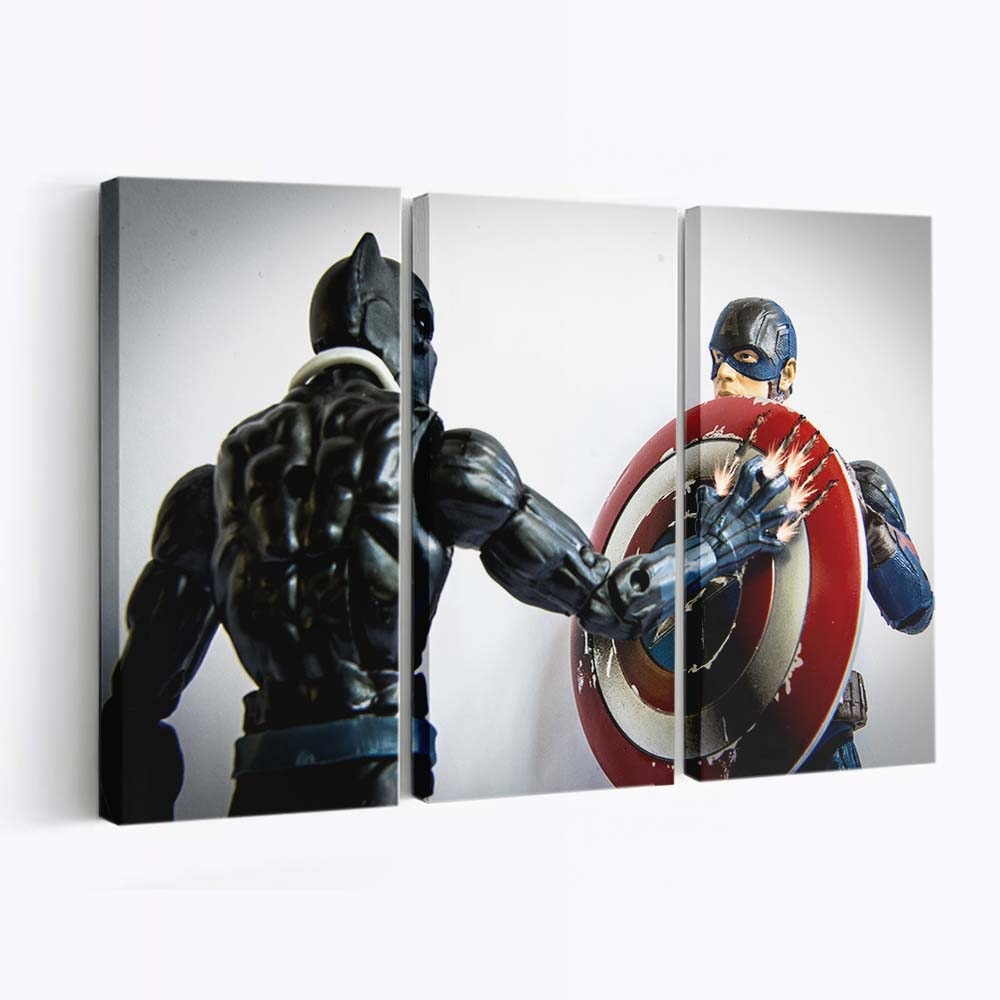 Black Panther und Captain America Schild Leinwandbild - Marvel Wandbild